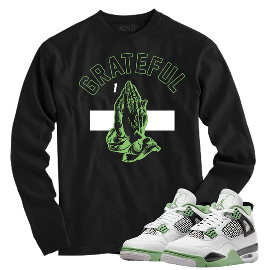 Jordan 4 Seafoam Oil Green grateful black long sleeve t-shirt-Lacing Up