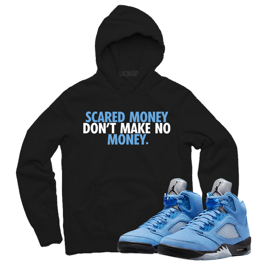 Jordan 5 Unc scared money black hoodie-Lacing Up