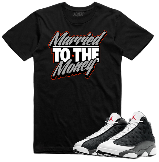 Jordan 13 black flint married to the money black tee-Lacing Up