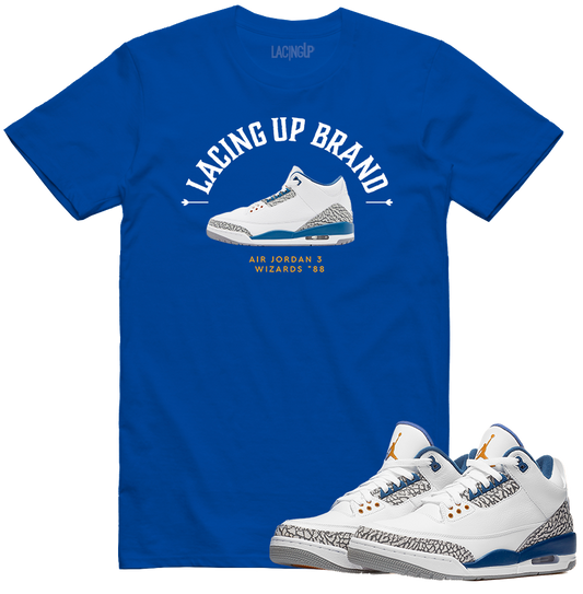 Jordan 3 wizard lacing up brand blue tee-Lacing Up