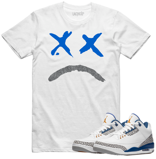 Jordan 3 wizard sad face white tee-Lacing Up