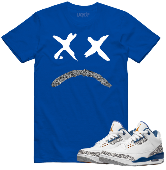 Jordan 3 wizard sad face blue tee-Lacing Up