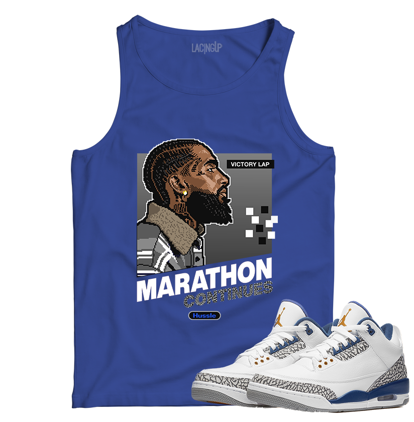 Jordan 3 wizard marathon blue tank top-Lacing Up