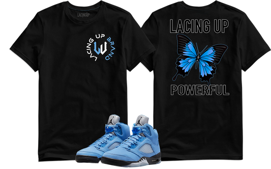 Jordan 5 Unc powerful black tee-Lacing Up