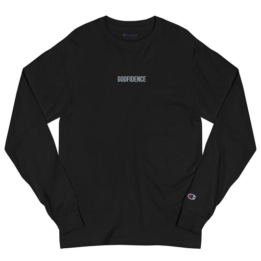 Matching black Men's Champion Long Sleeve Shirt for Jordan 12 Stealth Godfidence
