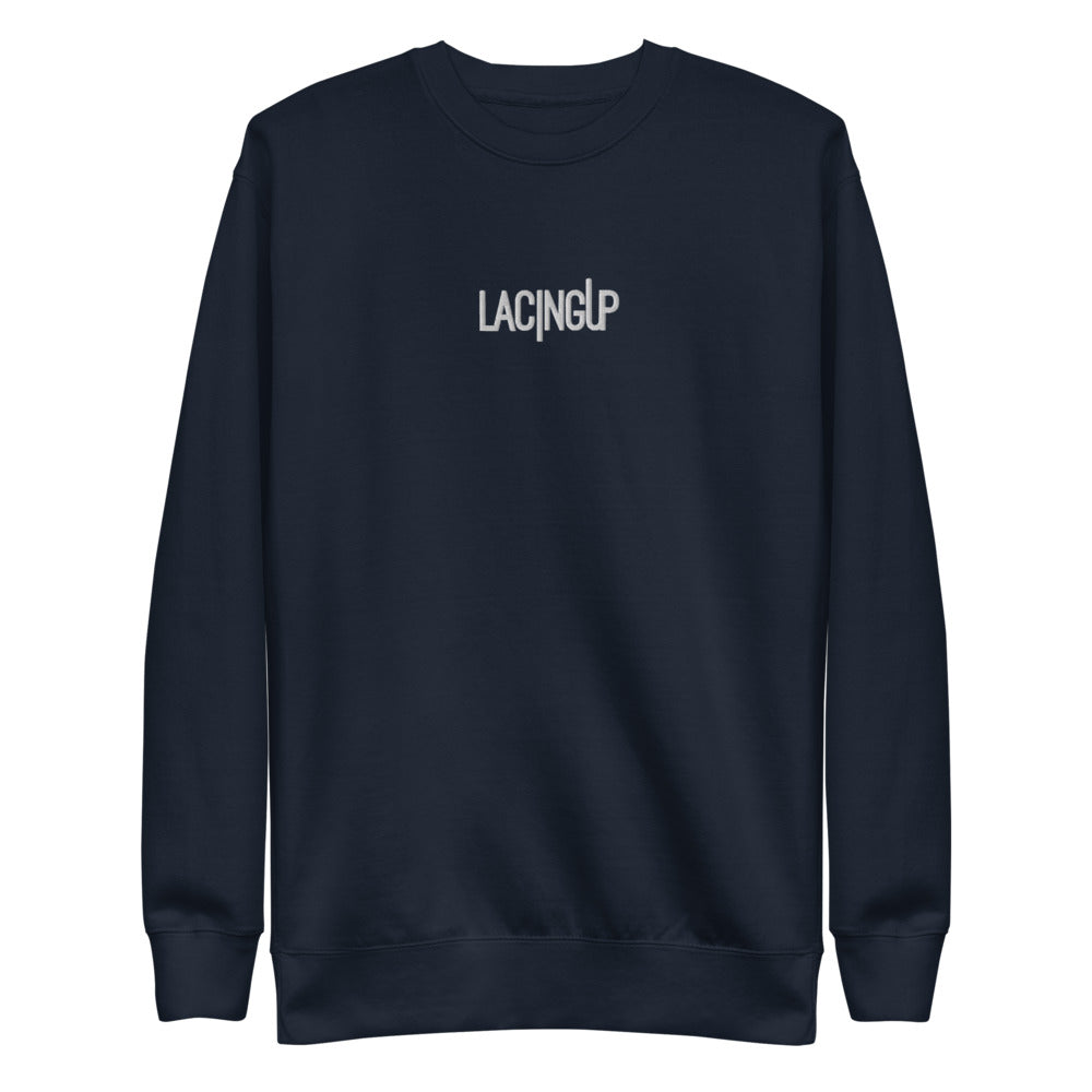 Lacing Up Navy Fleece Pullover - SneakerOutfits